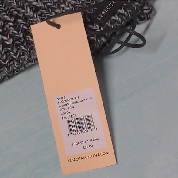 Rebecca Minkoff Marled Beanie & Arm Warmer Set In Black - NWT - Picture 6 of 7